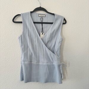 Bagatelle Collection Ribbed Wrap Top Light Blue Sleeveless NWT Size M